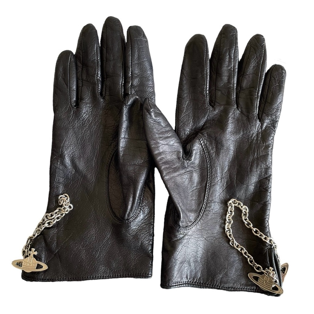 Authentic Black Vivienne Westwood Gloves with chain orb detail